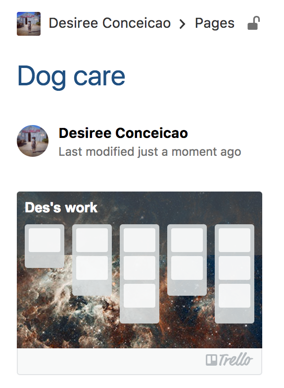 Trello carte integration sur confluence